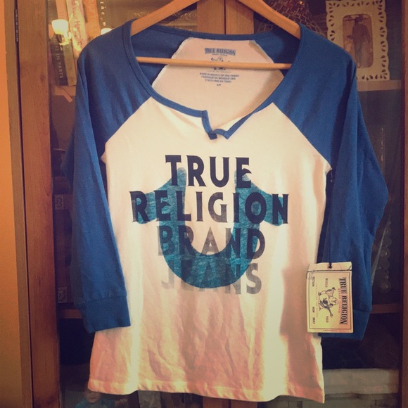 True Religion Tops - True Religion Distressed Horseshoe Raglan Top